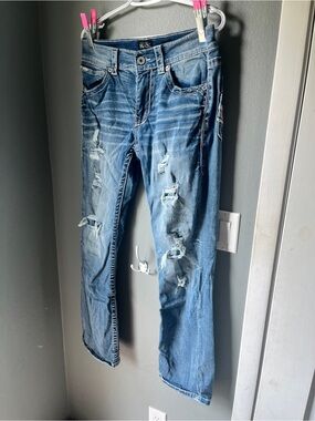 Buckle Black Distressed Light Blue Men's Bootcut Jeans